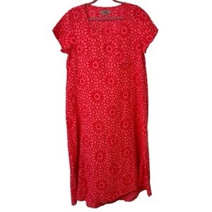 FLAX Linen Dress Floral Geometric Red Pink Size Small